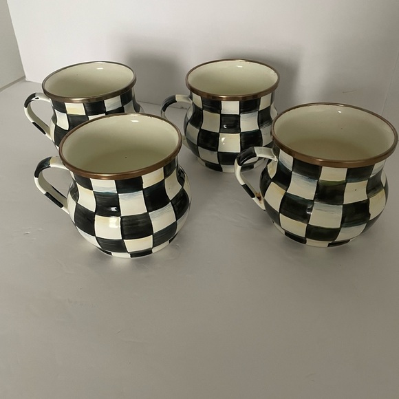 Mackenzie-Childs Courtly Check Coffee Mugs or Teacups Black & White Set of 4 - Picture 2 of 5
